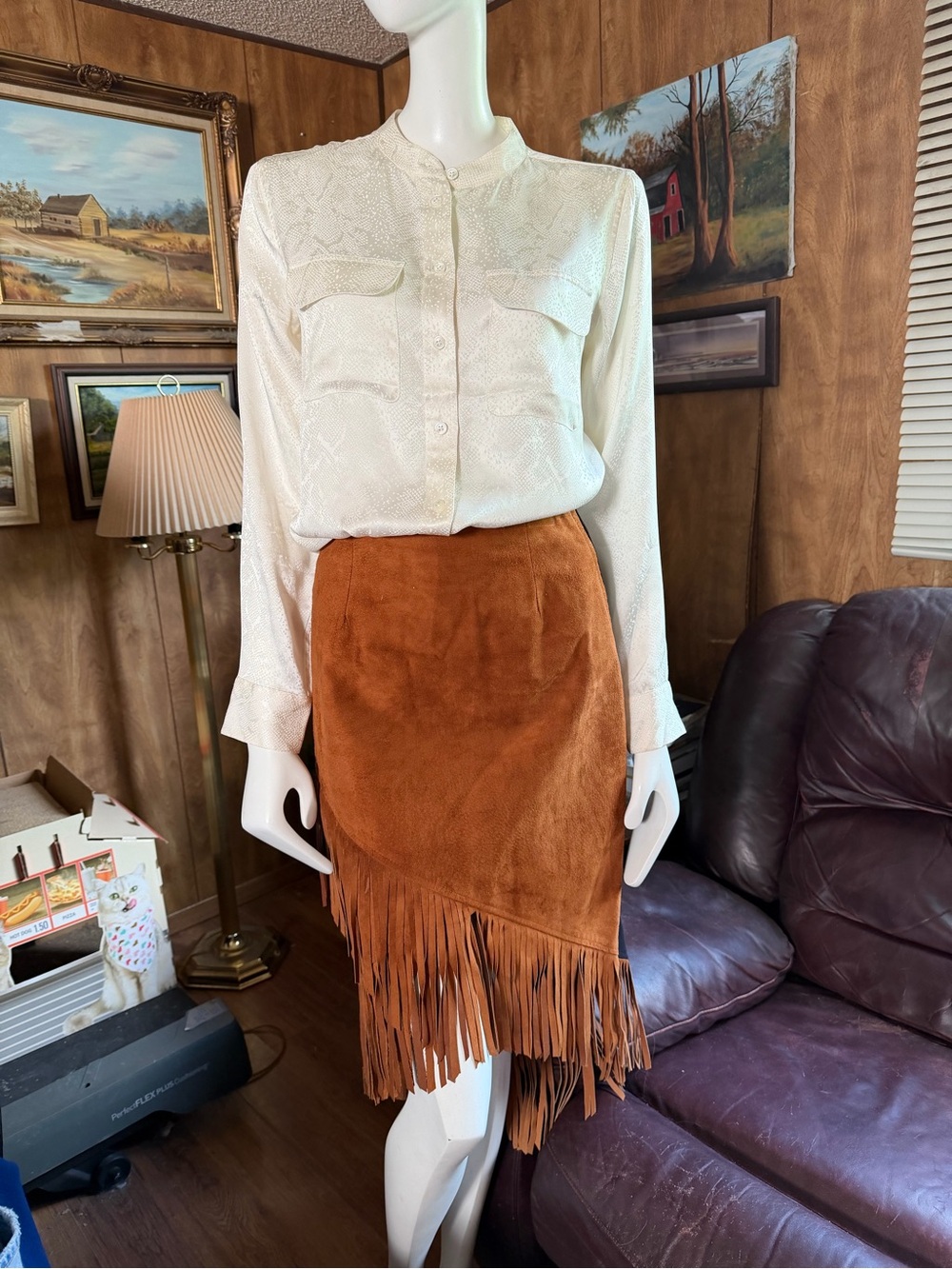 Vintage Boho Fringe Suede Skirt